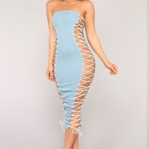 Denim Lace Up Tube Dress